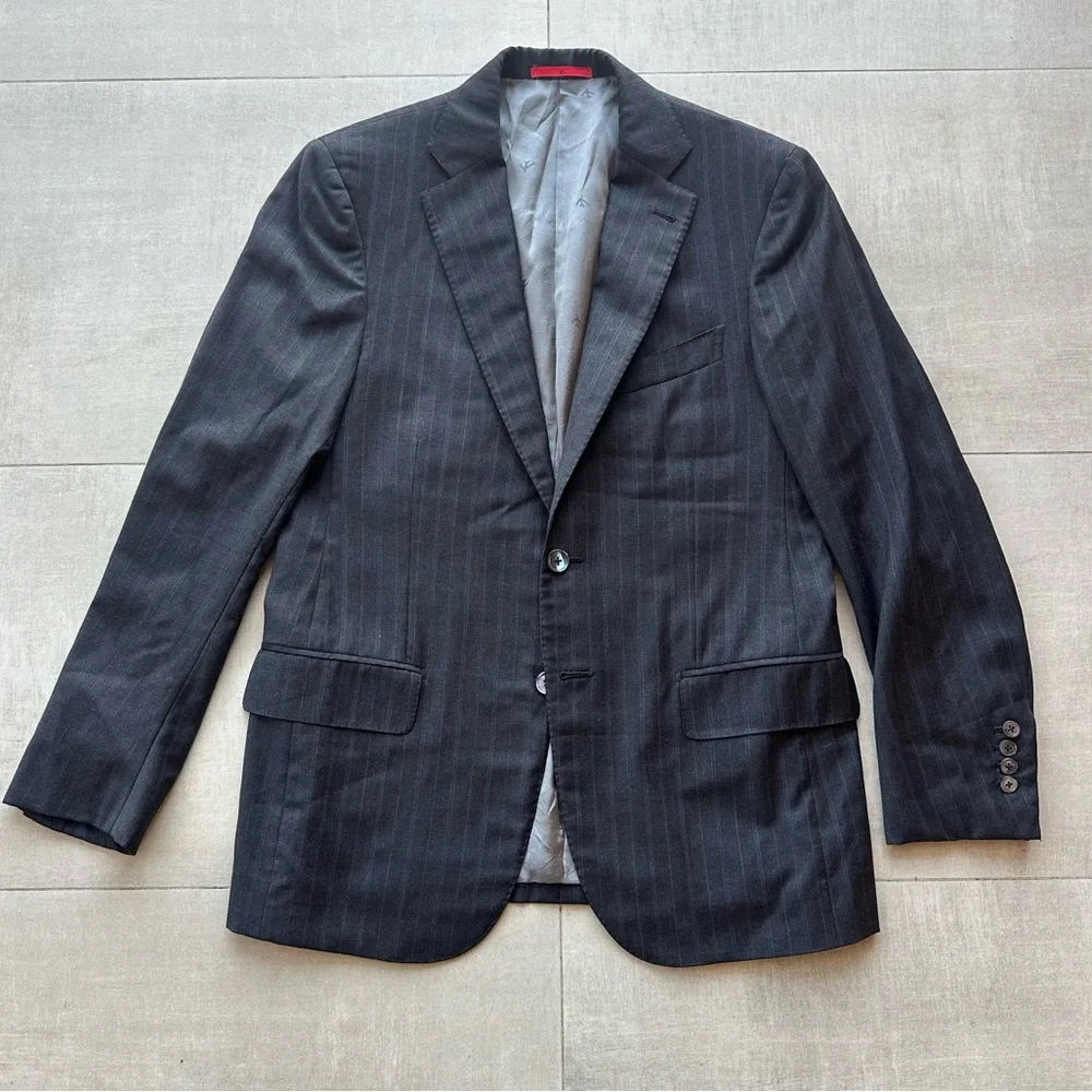 ISAIA Recent Striped Charcoal + Blue Wool Blazer - 38R - Picture 3 of 13
